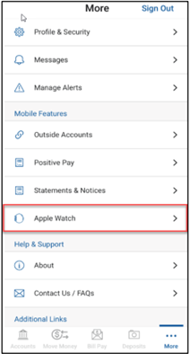Apple Watch in the Pinnacle App menu