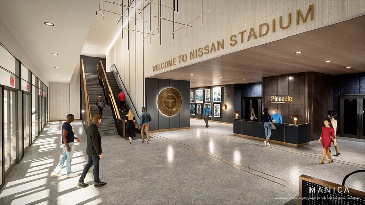 Rendering of the foyer to Nissan Stadium with entryway into The Pinnacle Club